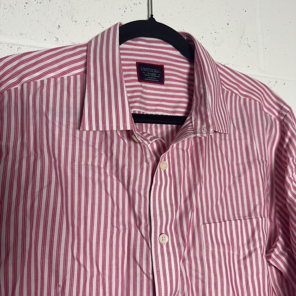 UNTUCKit Mens Slim Fit Wrinkle Free Striped Button Down Shirt Red White XL